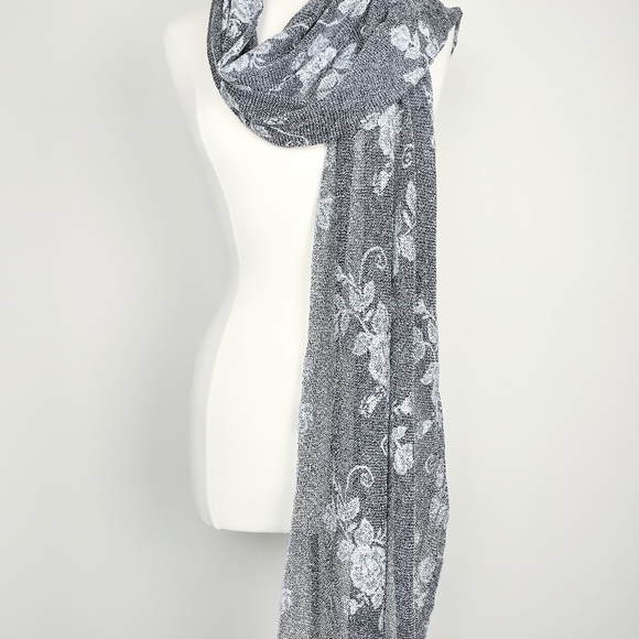 Gray Shawl - Silver Sheer Floral Lace Formal or Special Occasion Scarf Wrap - Picture 2 of 5